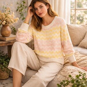 FRNCH Paris Pastel Chevron Knit Sweater, Size S